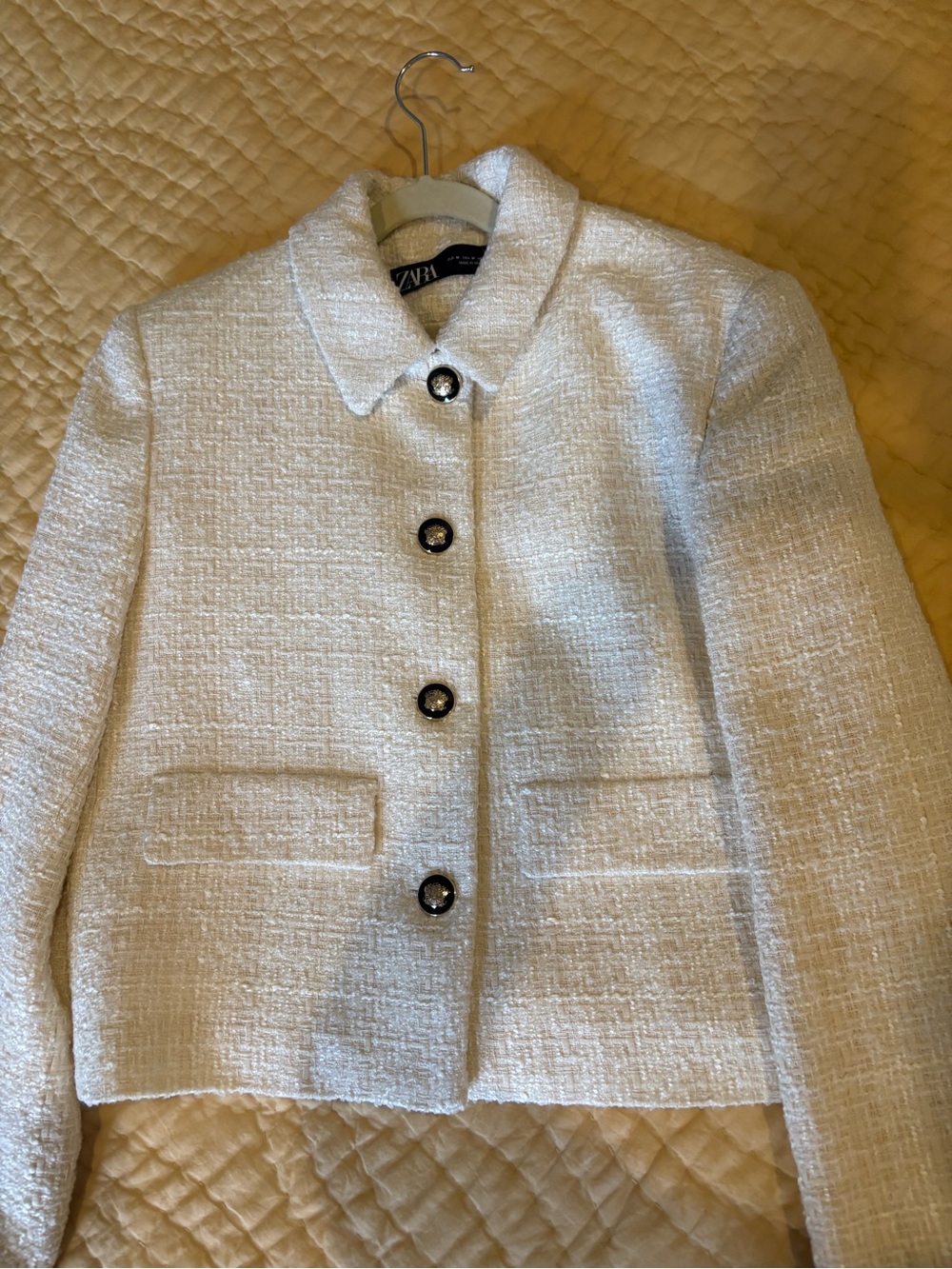 Zara Off-White Bouclé Button-Front Jacket